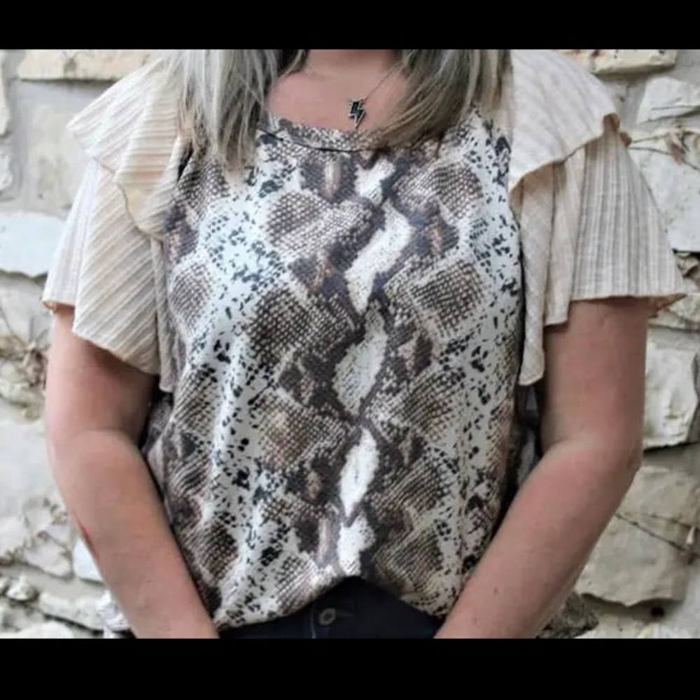 Blue Buttercup snakeskin pattern blouse - size M
